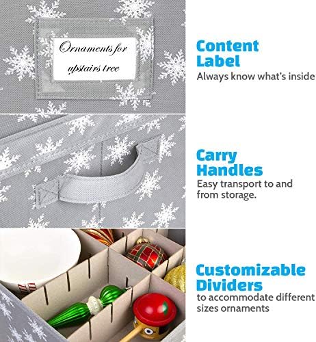 HOLDN’ STORAGE Christmas Ornament Storage Box with Lid - Christmas Decor Storage Containers that Store up to 64 Holiday Ornaments - Grey/White Snowflakes - Image 3