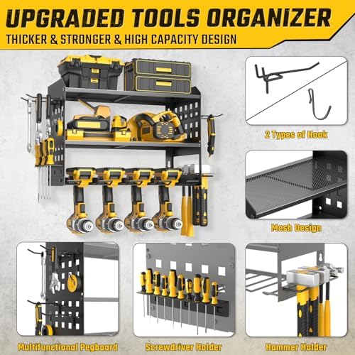 SUNALLY Power Tool Organizer, Wall Mount Garage Tools Storage Rack, Black - Image 5