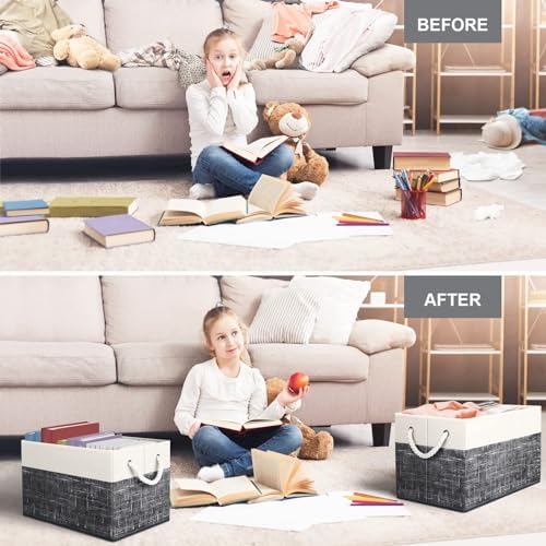 Fab totes Storage Bins 6-Pack, Foldable Storage Baskets for Organizing Toys, Books, Shelves, Closet, Large Storage Box with Rope Handles, Sturdy Organizer Bins, White & Black - Image 5
