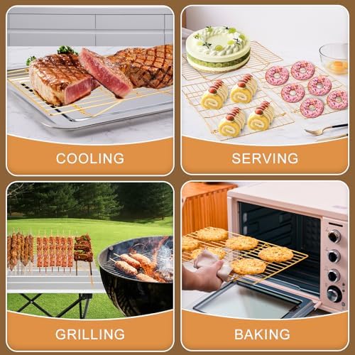 Briout Cooling Rack for Cooking Baking 3 Tiers, 16" x 10" Wire Rack, Gold - Image 6