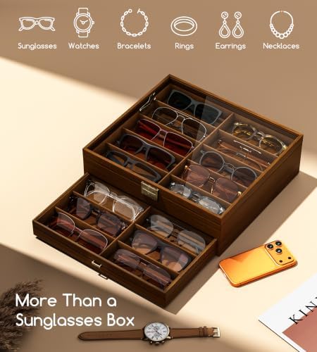 NEWLOOP 10/20/30 Wooden Pattern Sunglass Organizer Multiple Pairs of Eyeglass Ultra-thin Frame Storage Box for Women Men - Image 5