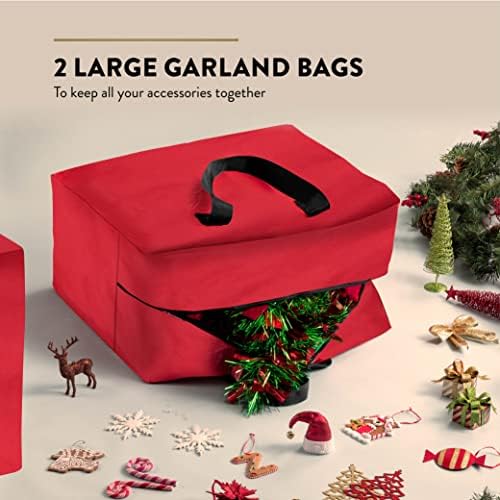 ZOBER Christmas Tree Storage Bag - With 2 Ornaments Accessories/Garland Bags - Fits 7.5 Ft Trees - 600D Oxford Fabric Christmas Tree Bag For Storage Box For Xmas - Strong, Durable Handles - Red - Image 5