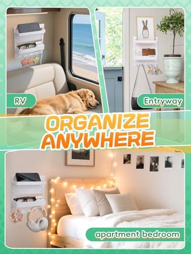 Bedside Wall Organizer Shelf Storage with Cable Clips, Dorm Room Must Haves - Image 6