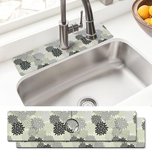 Sink Faucet Absorbing Mat, 2 Pack Drying Mat Around Faucet Sink Splash Guard Behind Faucet Sinkmat For Kitchen Bathroom Island Rv 24 * 5.5 Inch (60 * 14 cm) by BathtubMat
