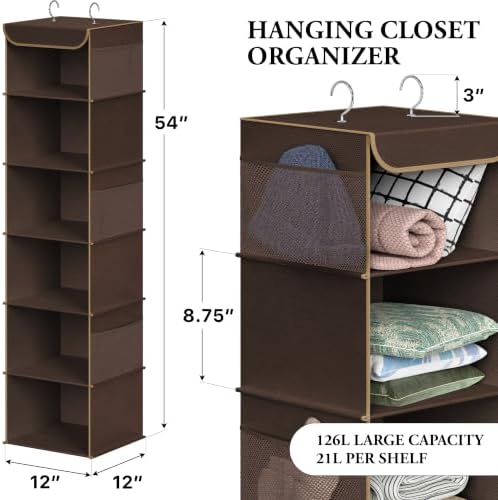 Simple Houseware 6 Shelf Hanging Closet Organizer, Brown - Image 2
