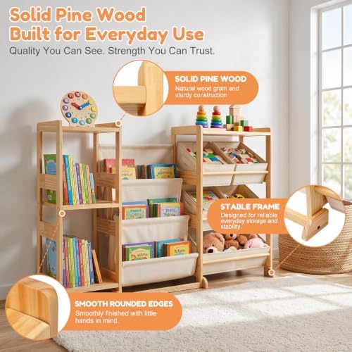 Kids Bookshelf & Toy Storage Organizer with 5 White Bins - Image 5