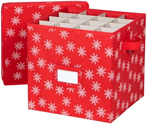 HOLDN’ STORAGE Christmas Ornament Storage Box with Lid - Christmas Decor Storage Containers that Store up to 64 Holiday Ornaments - Red/White Snowflakes - Image 7