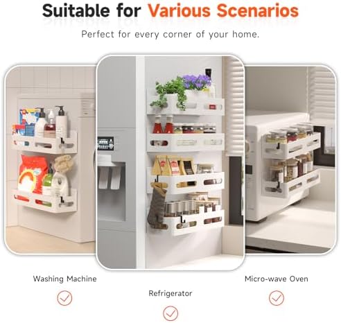 Sevenblue 2-Pack Magnetic Spice Rack for Refrigerator with Hooks, White - Image 6