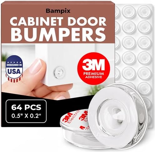 Jelly Button Cabinet Door Bumpers, 64 Pack, Clear Self-Adhesive Rubber Pads by Unknown
