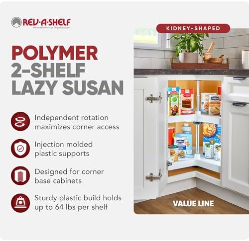 Rev-A-Shelf 28" Kidney Shaped Dual Tier Lazy Susan for Corner Base Cabinets - Image 2