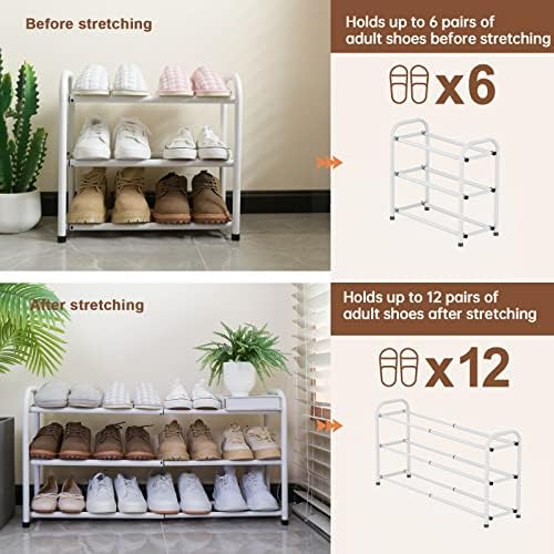 Gonfoam Expandable 3-Tier Shoe Rack for Closet and Entryway, White - Image 6