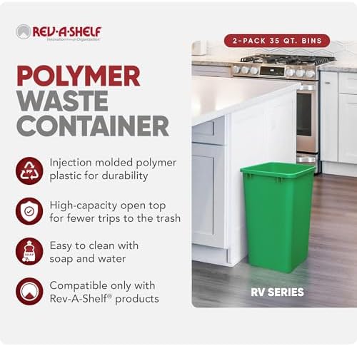 Rev-A-Shelf Double Pullout Garbage Trash Cans for Kitchen Cabinets, 35 Qt - Image 2