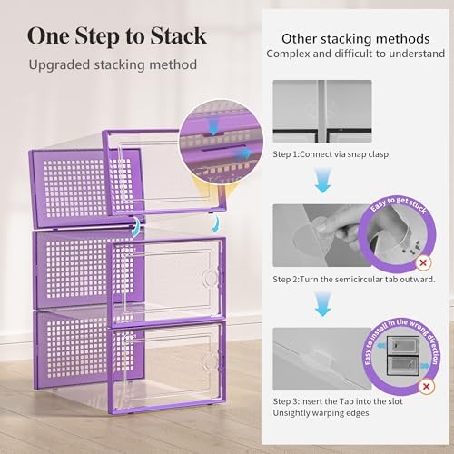 Kuject X-Large Shoe Storage Boxes 12 Pack, Clear Stackable Shoe Organizer - Image 4