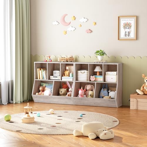 HOOBRO Kids Bookshelf, Bookcase Footboard, Toy Storage Cubby, Children's Toy Shelf, 35.4" L Toy Storage Cabinet, Fit for Children's Room, Playroom, Hallway, Kindergarten, Greige BG32CW01 - Image 4