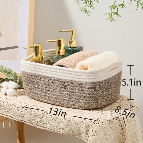 MiniArk Small Storage Baskets for Organizing | Closet Organizer Bins | Shelf Toy Basket | Woven Rope Baskets | Cube Decorative Box | Shallow Basket | 13x8.5x5.1” | 3 Packs White Brown - Image 3