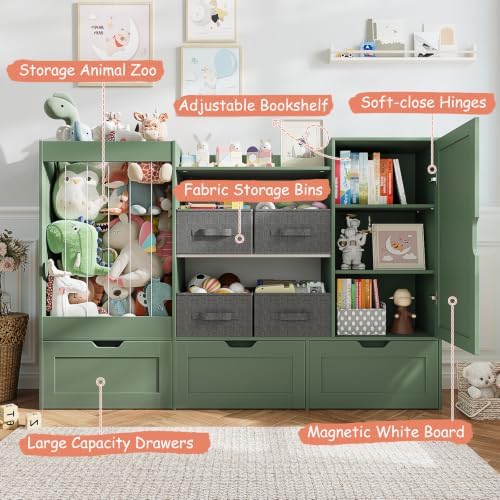 61" W Toy Storage Organizer, Wooden Kids Bookshelf, Drawing Board - Image 3