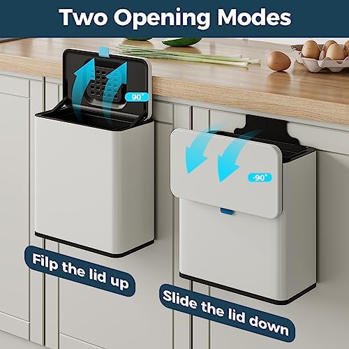 Stainless Steel Hanging Trash Can with Lid and Inner Bucket, 2 Gallon Kitchen Compost Bin for Counter Top, Under Sink or Wall Mount, Small Garbage Can for Cupboard/Bathroom/Bedroom/RV, White - Image 3