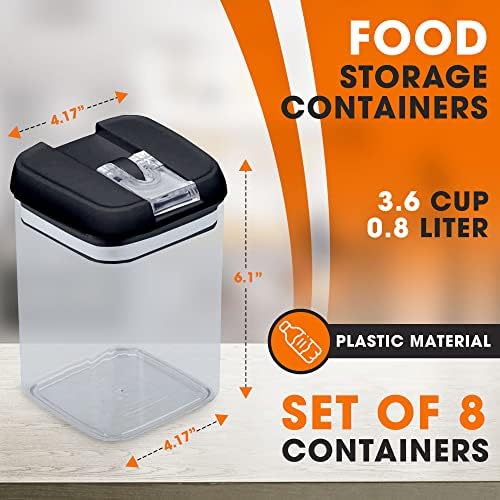 Set of 8 Airtight Food Storage Containers - Pantry Organizer Bins, BPA Free Plastic Containers plus Dry Erase Marker and Labels, Black - Image 3