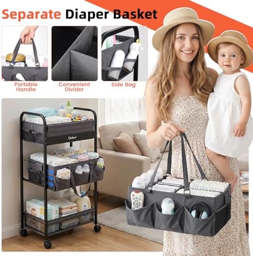 Orzbow Diaper Caddy Cart, 3 Tier Baby Rolling Storage Cart - Image 4