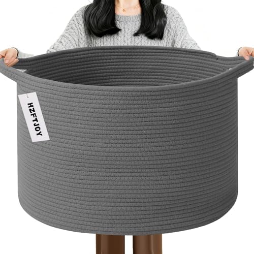 115L Extra Large Blanket Basket,Woven Rope Laundry Basket-Dark Grey by HZFTJOY