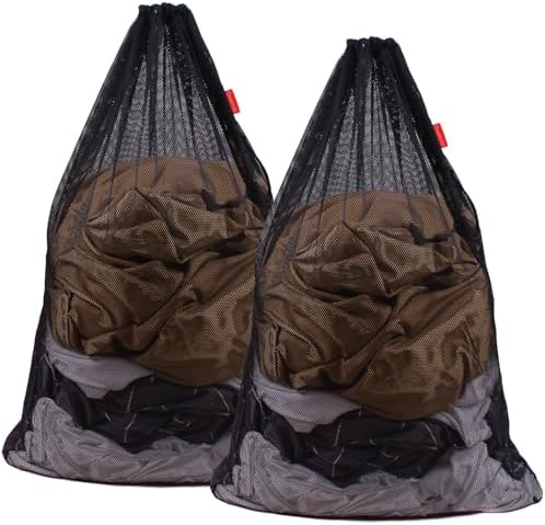 2 Pack Mesh Laundry Bags 24 x 36 Inches Drawstring Bag Black by DuomiW