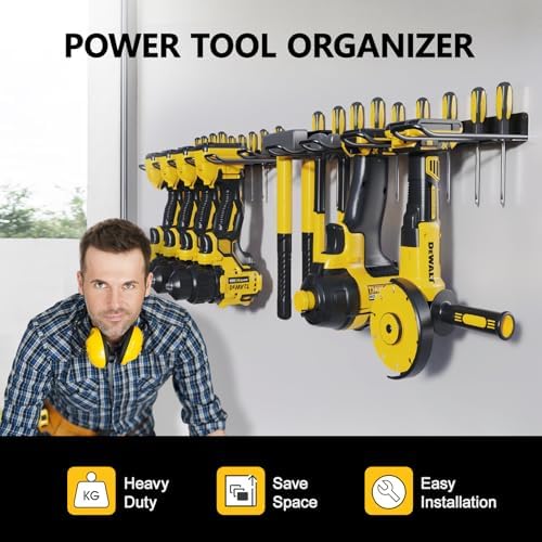 2 Pack Drill Holder, Power Tool Organizer Wall Mount, Heavy Duty Garage Storage and Tool Organizer, Ideal Garage Organization Gifts for man, 8 Slots for Power Tools and 32 Screwdriver Rack - Image 6