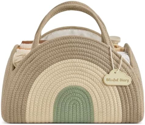 Blissful Diary Diaper Caddy Organizer, Woven Cotton Rope, Natural Rainbow by BlissfulDiary