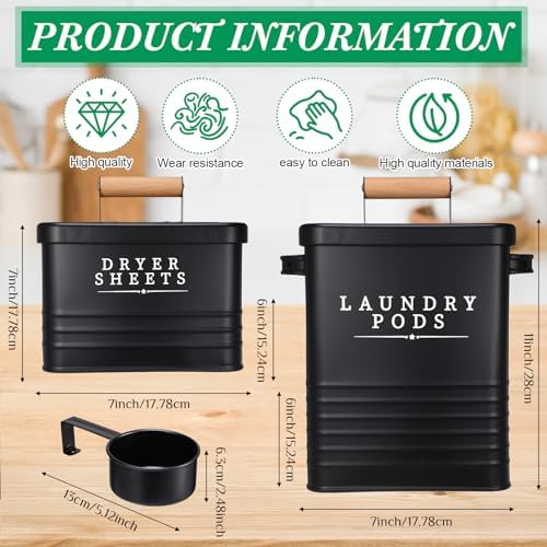 2 Pcs Farmhouse Metal Laundry Detergent Pod Container, Dryer Sheet Holder - Image 2