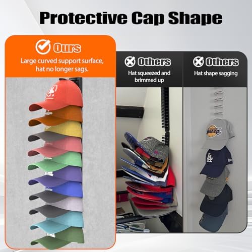 Hat Organizer for Baseball Caps 1 Pack, Adhesive Hat Rack for Wall Hold Up to 20 hats (Black-1 Pack) - Image 4