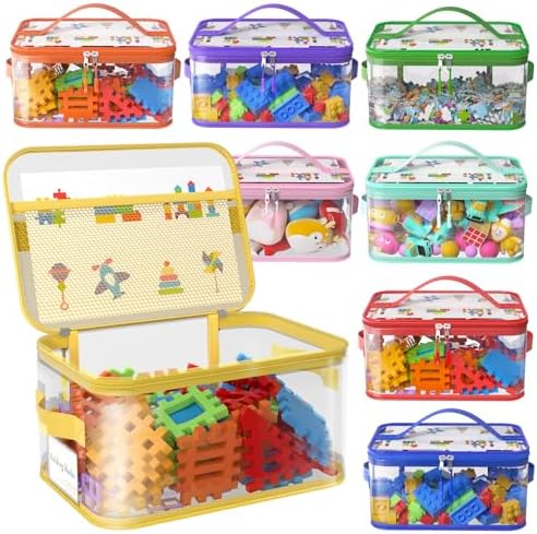 8 Pcs Large Clear Toy Storage Bags with Labels, Handles, Zippers XXL by Shcsdr