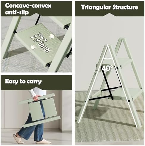 Taranta 2 Step Stool Foldable,Aluminum Step Ladder-FairylandGreen - Image 4