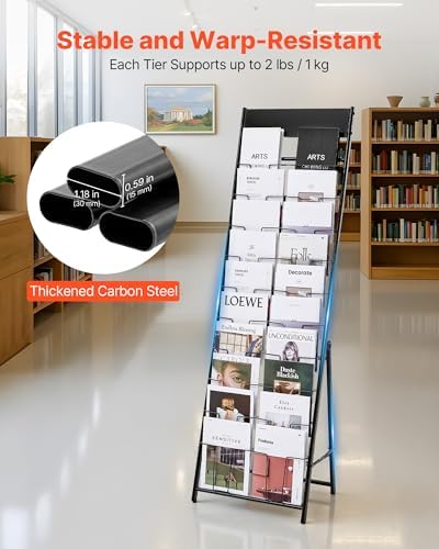VEVOR Brochure Display Rack, 20 Pockets Magazine Literature Display Stand, Portable Floor Standing Magazine Rack, Metal Newspaper Catalog Holders for Shop, Exhibitions, Office, Trade Show, Black - Image 3