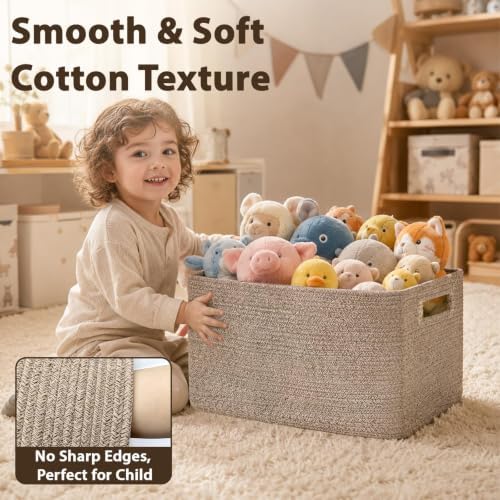 Optish 75L Large Woven Blanket Basket, Storage Basket with Handles, Brown - Image 5