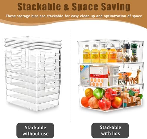 Freebat 12 Pack Clear Storage Bins with Lids, 7 Quart Pantry Organizer Bins - Image 3