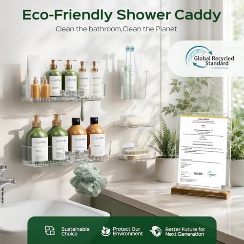 HAMITOR 5 Pack Adhesive Shower Caddy, Clear Transparent Shower Organizer - Image 6