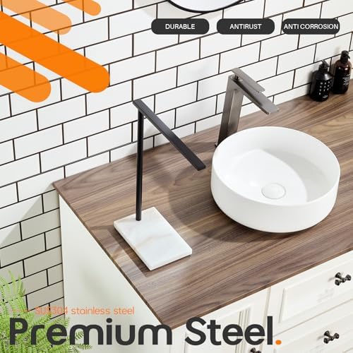 Black Towel Racks Stand 1-Tier Hand Towel Holder for Bathrooms Vanity Countertop with Heavy Marble Base Thicken Steady, Stainless Steel AN7002MB - Image 3
