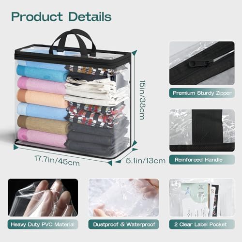 Hopack Under Bed Storage Bags Organizer, 22L Clear Storage Bags, Bags Organizer Clear Zipper Containers Bedroom, Storage Bag for Sweater, Clothes, Shoe Toy, Blanket, Sheet (Black,10PACK) - Image 2