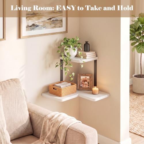 SRIWATANA 2-Tier Corner Shelf, Rustic Wood Storage Display Shelf, White - Image 6