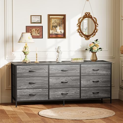 Huuger Long Dresser for Bedroom, 55 Inch TV Stand for 55, 60 Inch TV, Entertainment Center with Drawers, Large Storage Fabric 9 Drawer Dresser, Closet, Grey - Image 6