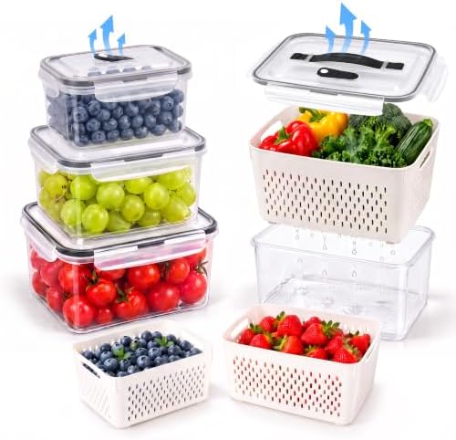Fruit Storage Containers for Fridge: 3 PCS with Removable Colander, Handle by Uvellgift