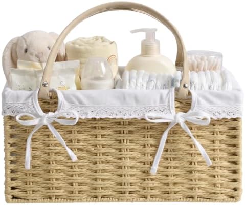 Yecaye Large Baby Diaper Caddy Organizer, Paper Rope Storage Baskets, Khaki by Yecaye