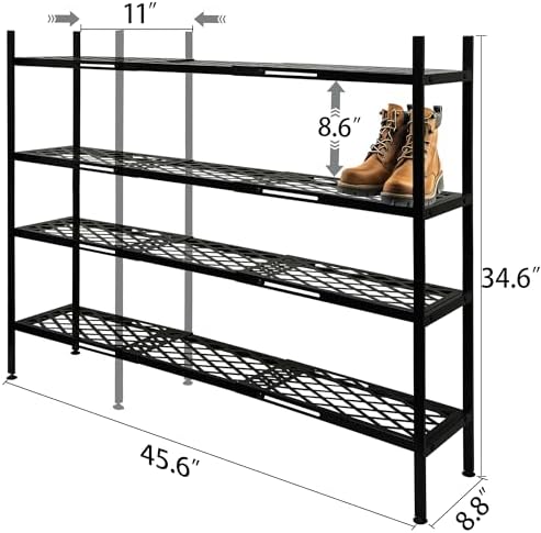 Long Expandable Metal Shoe Rack for Closet, Entryway, Garage, 4-Tier, Black - Image 3