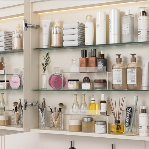 Medicine Cabinet Organizer, Medicine Storage Organizer, Acrylic Makeup Organizer Tray, Clear Bathroom Shelf for Cabinet, Sink, Vanity, Countertop (2-Pack) by iHEBE