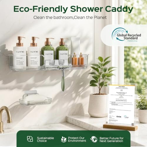 HAMITOR 2 Pack Adhesive Shower Caddy, Clear Transparent Shower Organizer - Image 6