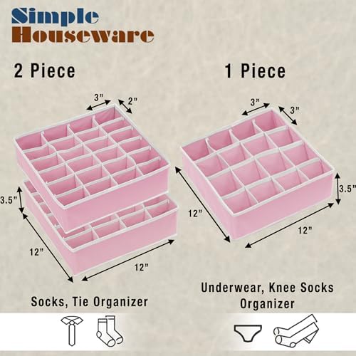 Simple Houseware Sock Drawer Organizer, 3 Pack, Pink - Image 2