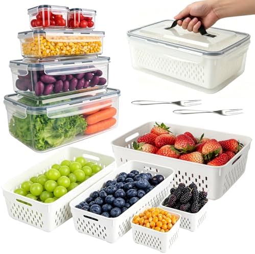 5-Pack Fruit Storage Containers for Fridge with Removable Colanders & Lids by YTCYKJ