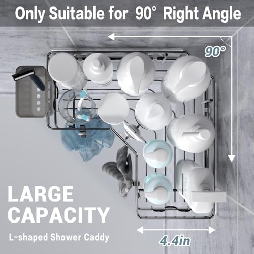 AKTECKE Corner Shower Caddy, 2 Pack Adhesive Shower Corner Organizer Shelves, No Drilling Stainless Steel Shower Storage Rack with Hooks&Toothpaste Holder for Bathroom Kitchen （for 90° Corners Only） - Image 3