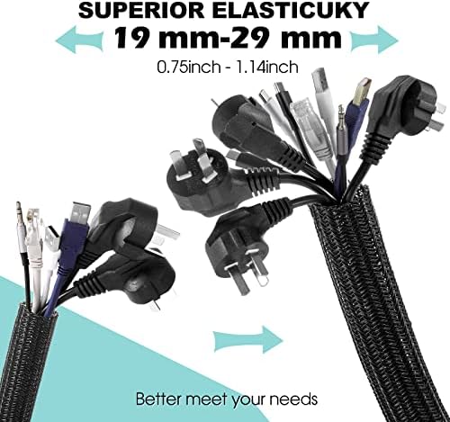 AGPTEK Cable Management Sleeve, 2 Pack 5ft - 1.2 inch Cord Hider, Black - Image 3