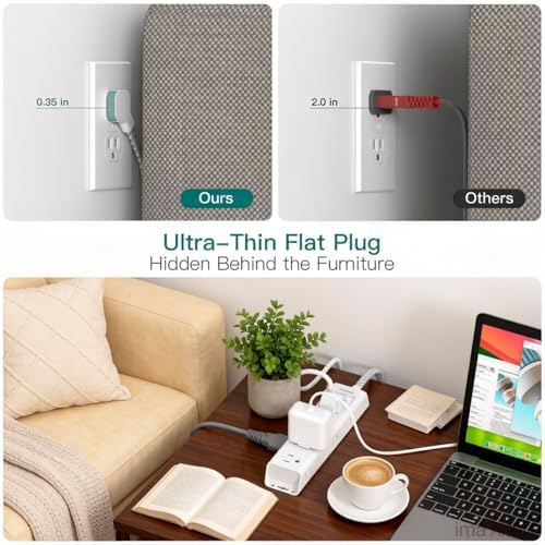 White Braided Power Strip Surge Protector with 12 Outlets - Image 2