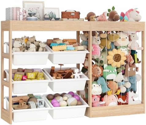 Kids Toy Storage Organizer with Stuffed Animal Holder, Wooden by VortinT